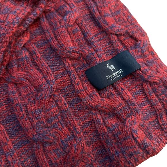 Black Goat Blue and Red Soft Cable Knit Cashmere Scarf 56" - Picture 3 of 4